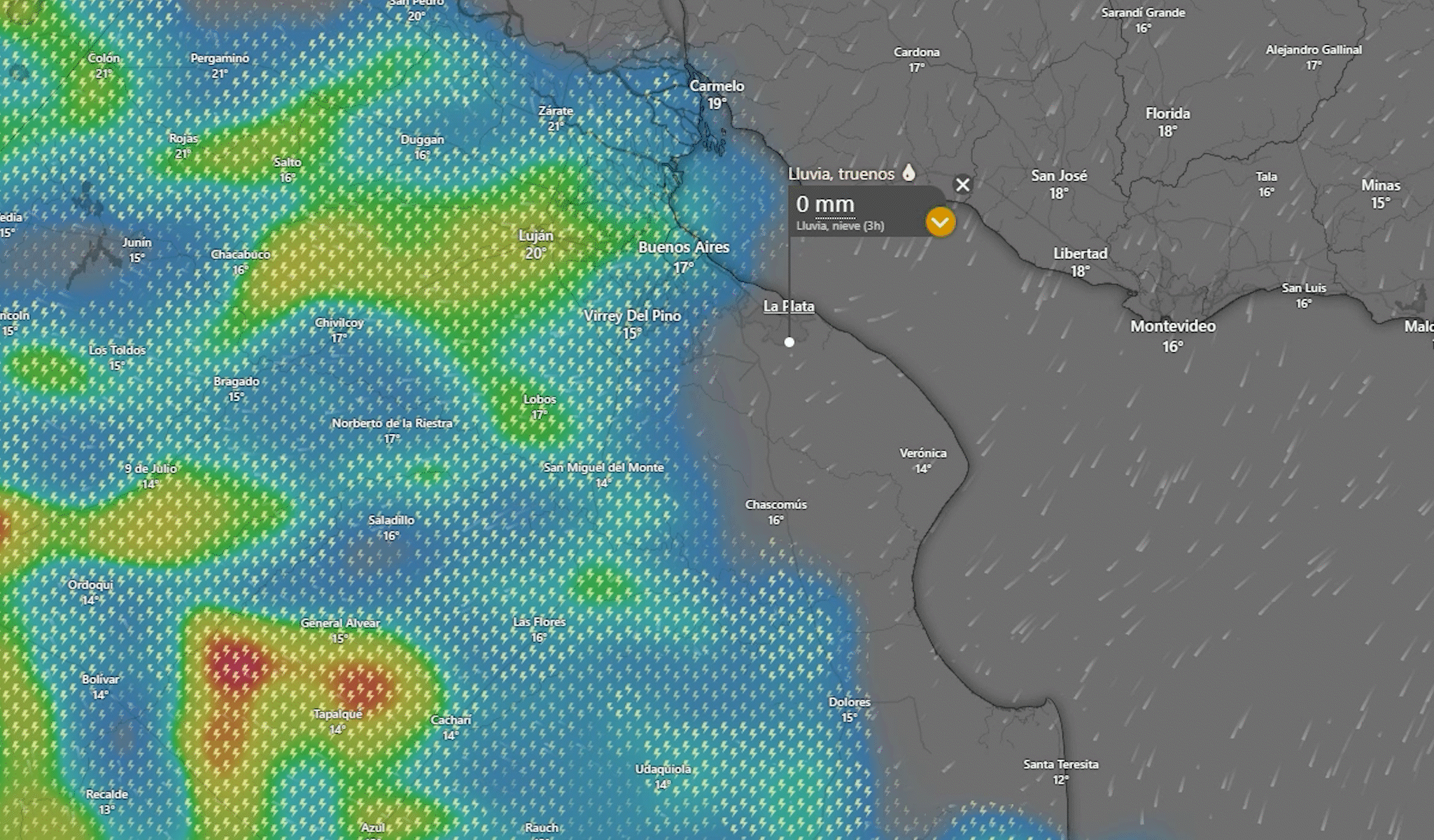 la impactante imagen de radar que muestra como se acercan las tormentas a la plata