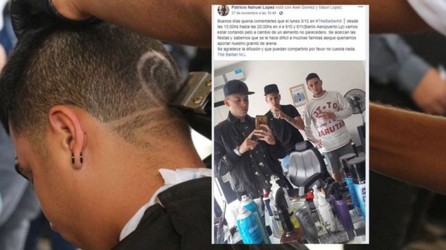 peluqueros solidarios: una barberia platense ofrece cortes de pelo a cambio de alimentos