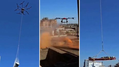 Apaga incendios, traslada equipó y rescata personas: así es el nuevo bombero drone que probaron en La Plata