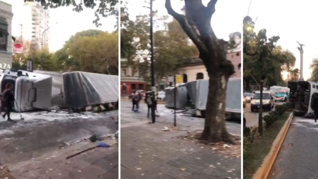VIDEO: De lado y atravesado en plena 44, así quedó el camión volcado en plaza Italia