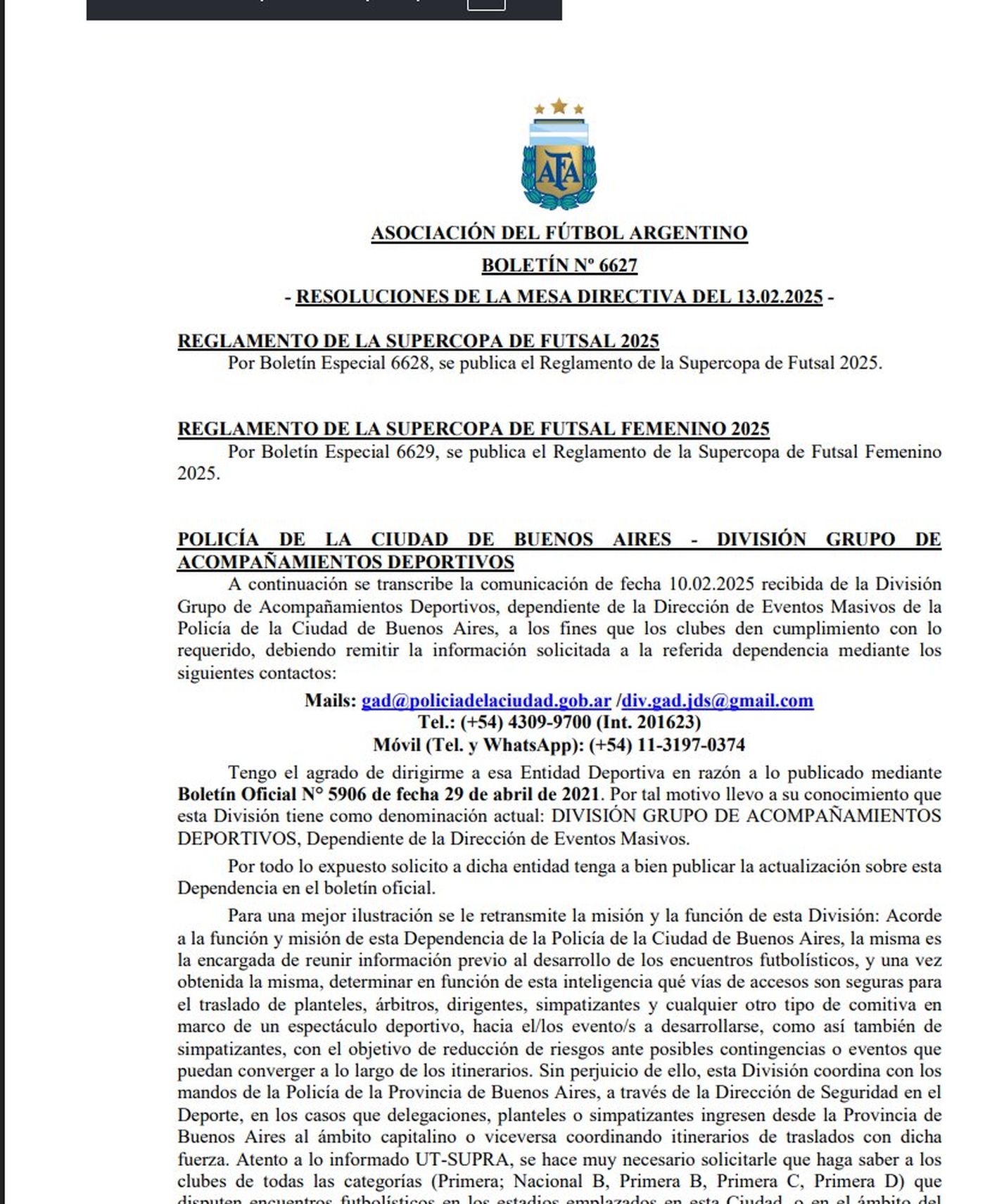 El otro archivo AFA fechado en febrero.