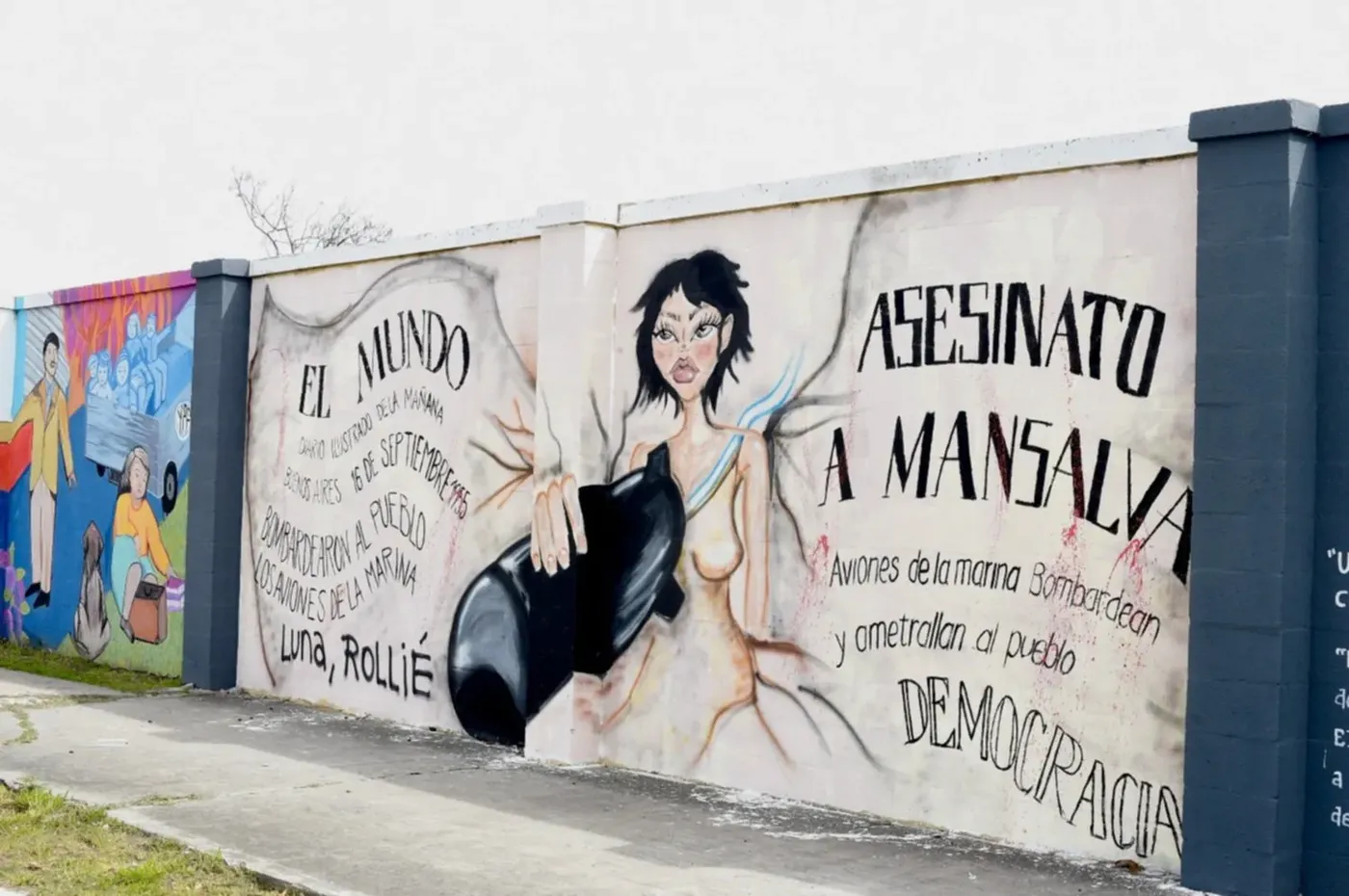Uno de los murales del museo a cielo abierto que recuerda el bombardeo en el Barrio Campamento