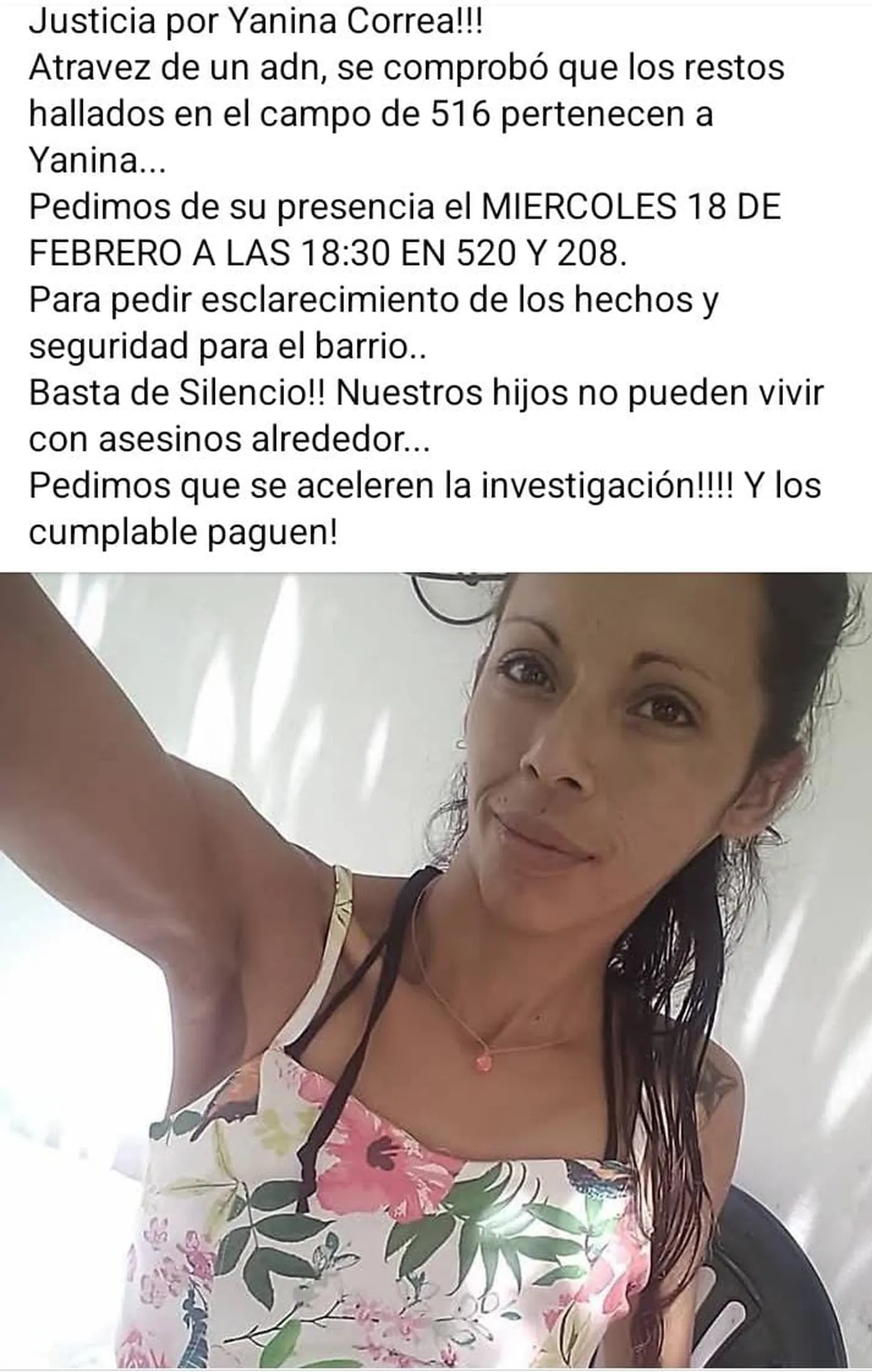 La familia de Yanina Correa convocó a una marcha para pedir que se investigue la causa de su muerte