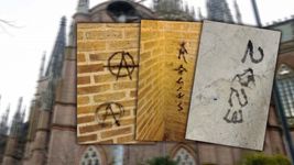 pintaron la fachada de la catedral con simbolos anarquistas y detuvieron a tres jovenes pintaron la fachada de la catedral con simbolos anarquistas y detuvieron a tres jovenes