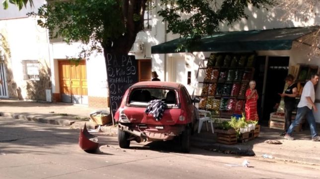 choco, se subio a la vereda y casi atropella a una mujer en la puerta de una verduleria de la plata