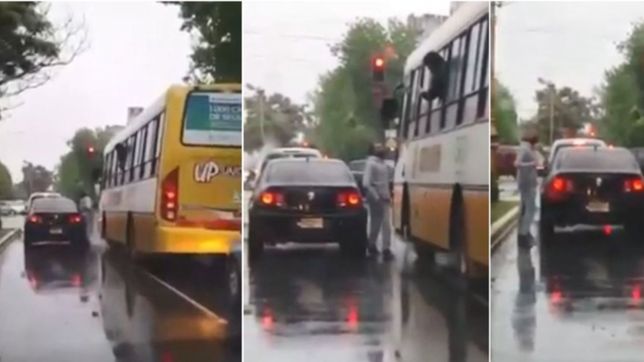 video: bajo del auto, se cruzo con el chofer de un micro e insulto a un pasajero