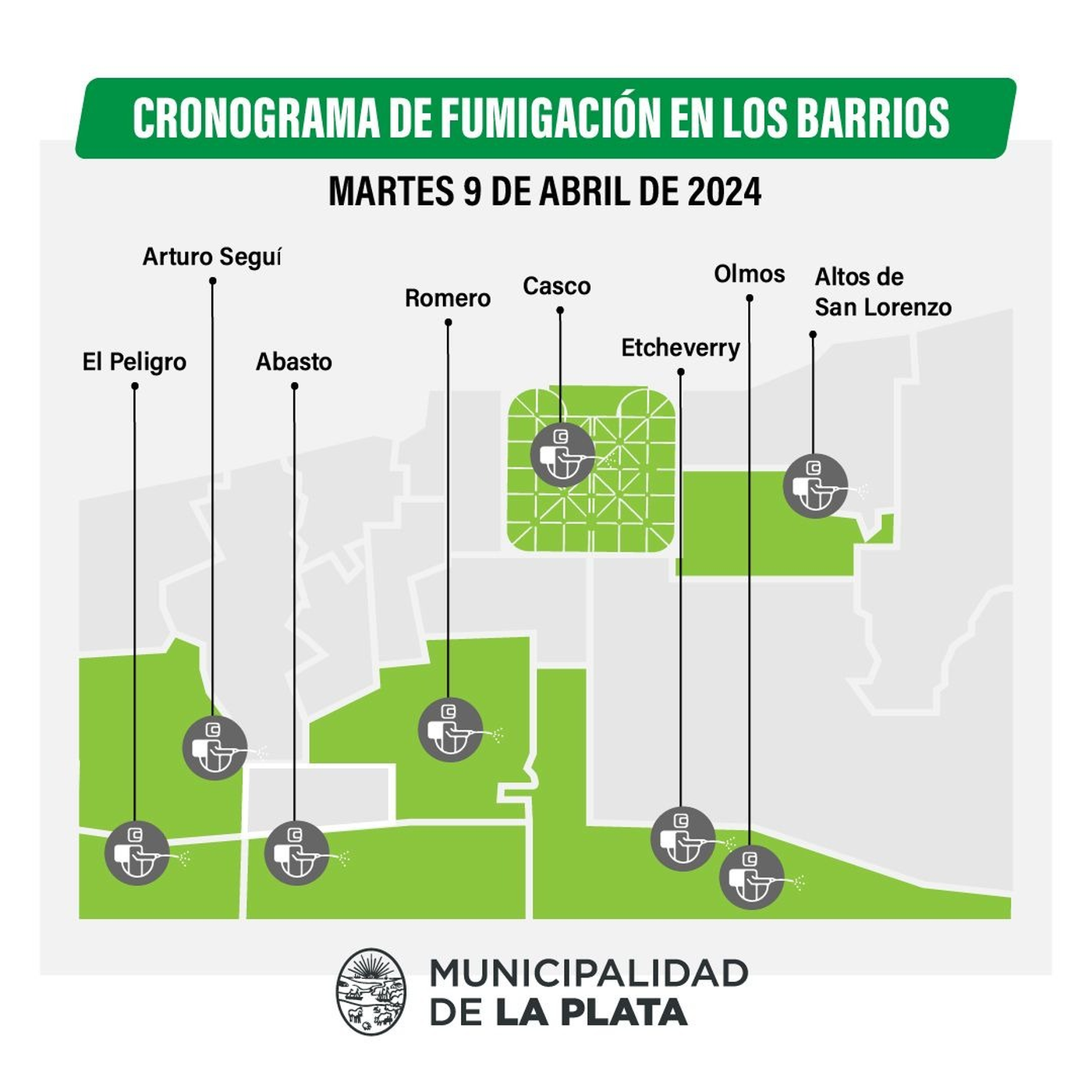 El cronograma de fumigación de este martes informado por la Municipalidad de La Plata