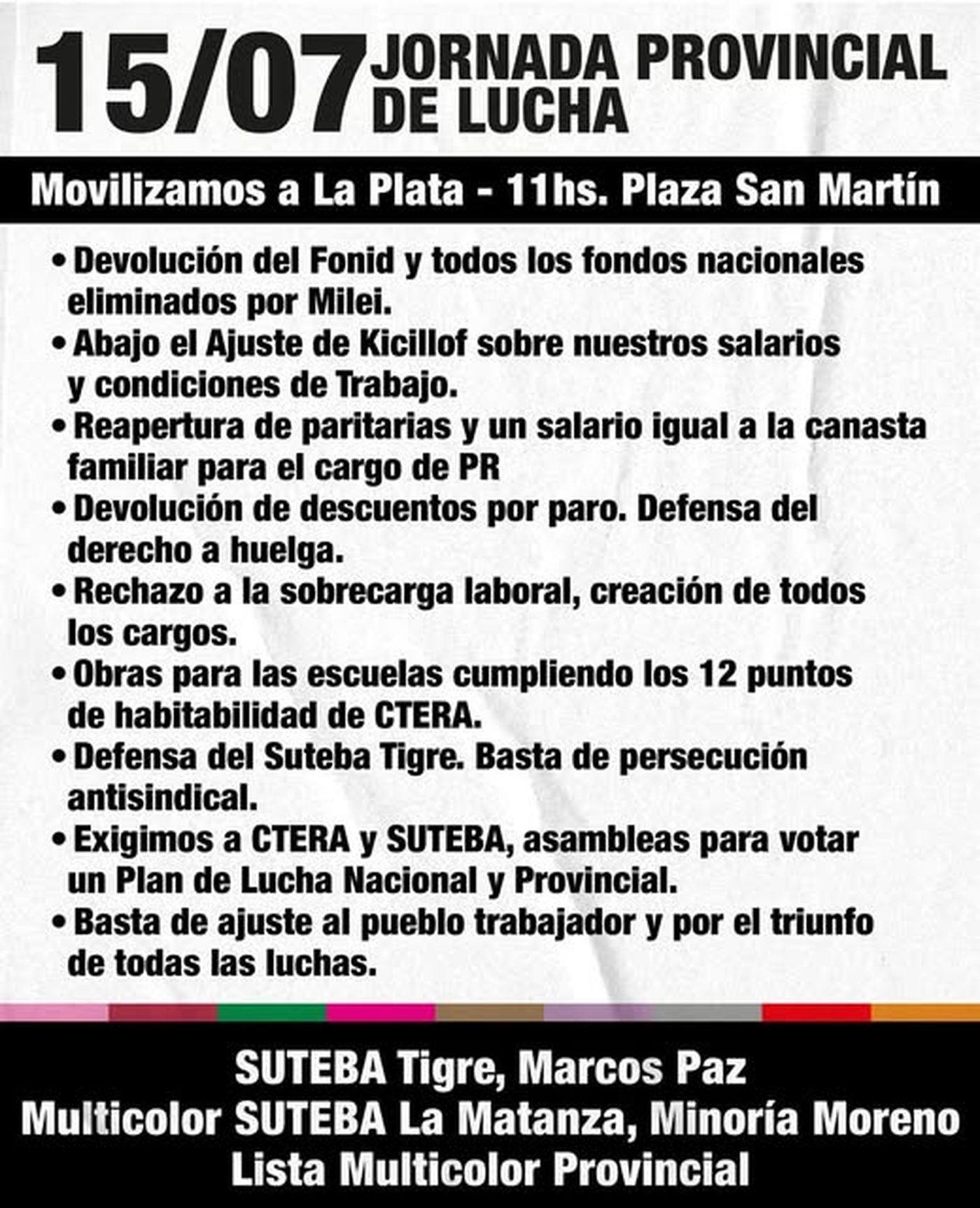 La convocatoria lanzada por los docentes enrolados en Suteba Multicolor