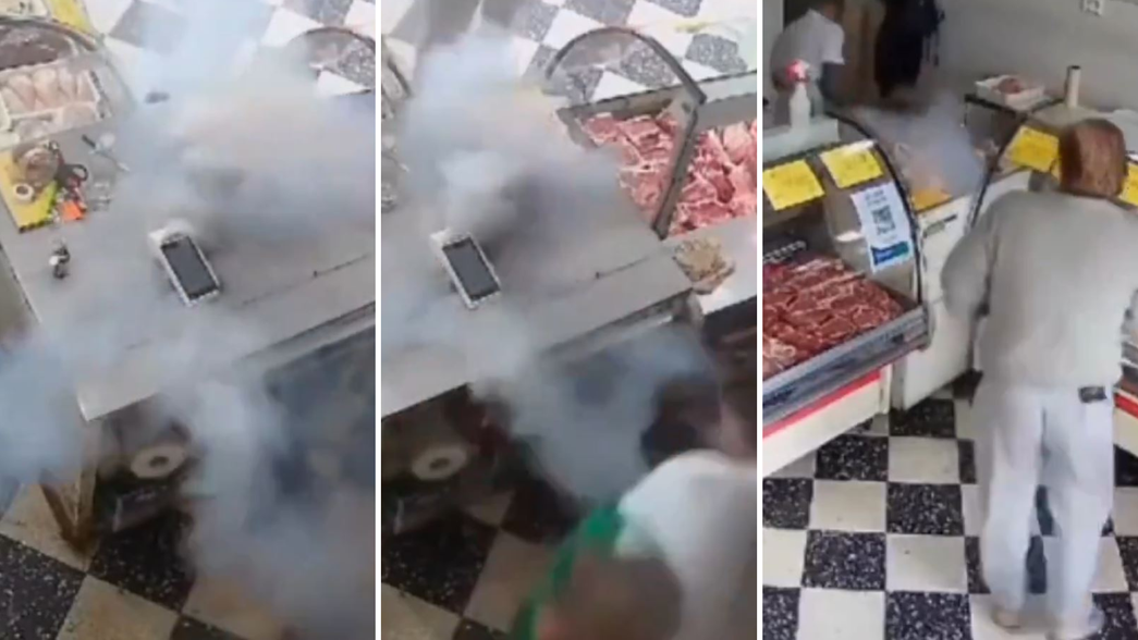 Explotó un posnet en una carnicería de La Plata y todo quedó filmado