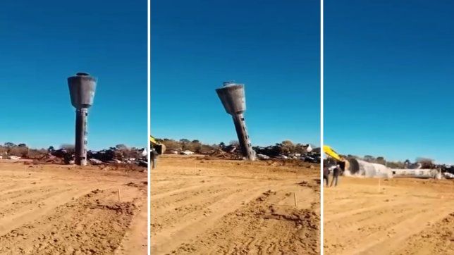 asi derrumbaron el viejo tanque de agua que estaba detras del estadio unico
