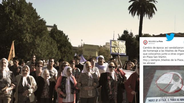indignante: pintaron uno de los panuelos blancos en homenaje a las madres de plaza de mayo