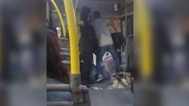 escandalo arriba de un micro en la plata: dos choferes terminaron a las pinas