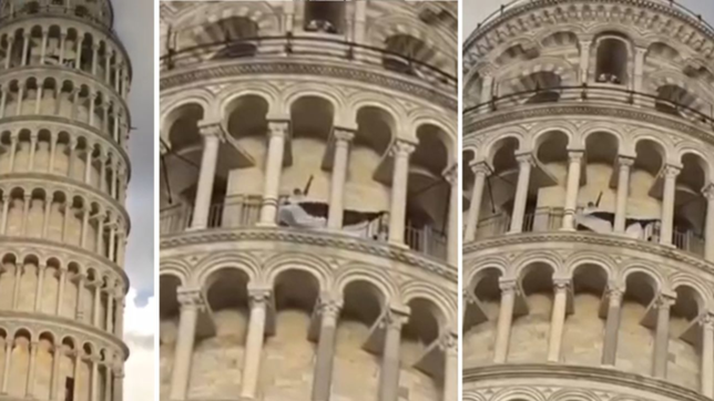 viajo a italia, trepo a la torre de pisa y colgo la bandera del lobo que le regalo su mama