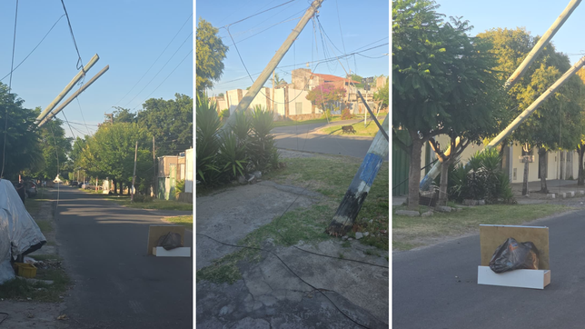un camion arranco cables de luz y los postes casi caen sobre las casas