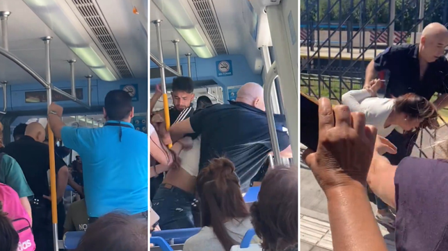 un policia bajo por la fuerza a una mujer que no pudo pagar el boleto