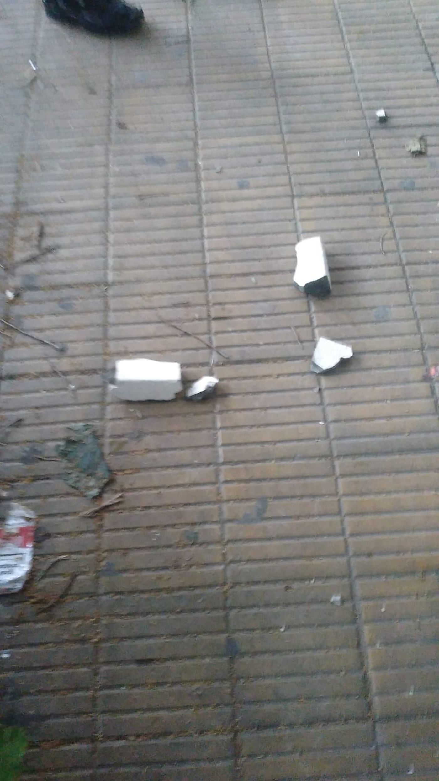 Los pedazos de mampostería que quedaron esparcidos en los alrededores de la Estación de Trenes tras el incidente