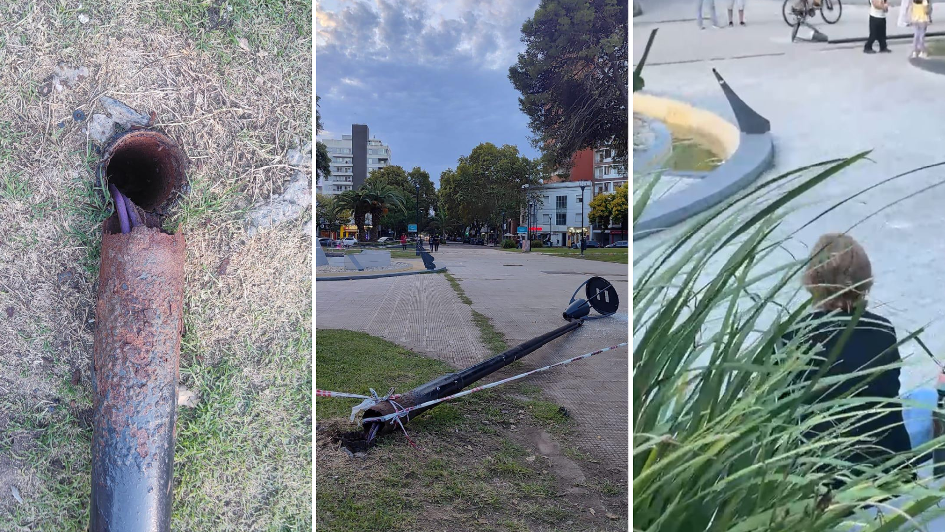 Un poste de luz se desplomó en una plaza de La Plata y golpeó a un nene que jugaba en el lugar