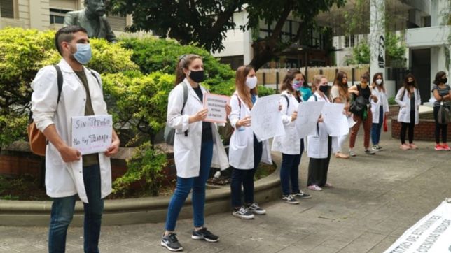 estudiantes avanzados de medicina reclamaron en la calle poder recibirse