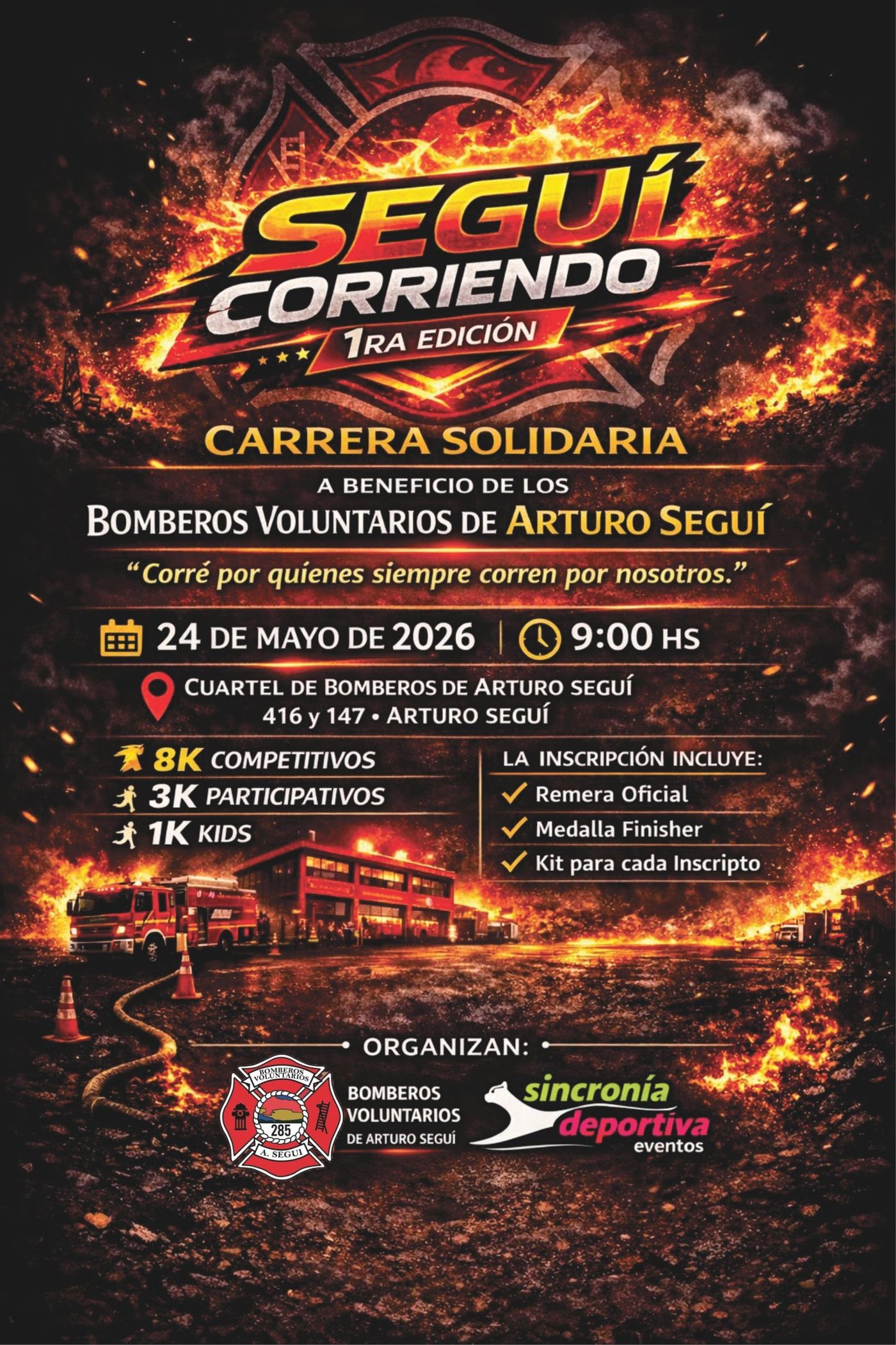 La carrera en Arturo Seguí tendrá distancias de 8 kilómetros competitivos, 3 participativos y 1 kilómetro kids gratuito