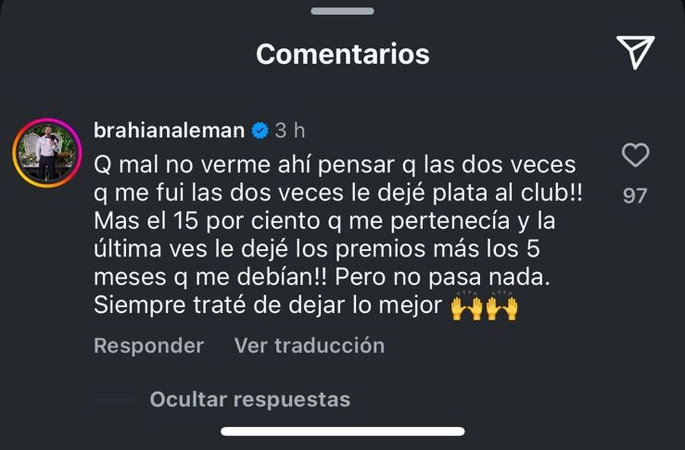 La respuesta de Brahian Alemán a Gimnasia.