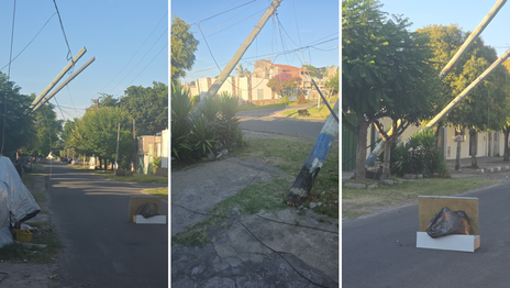 Un camión arrancó cables de luz y los postes casi caen sobre las casas