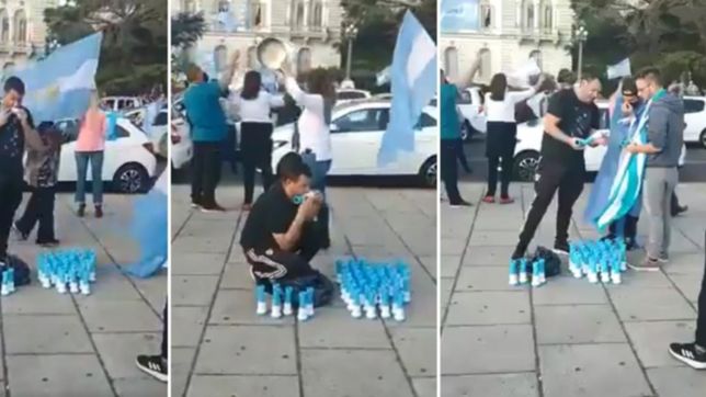 video: fue a vender cornetas a la marcha anti gobierno y las chupo todas para probarlas