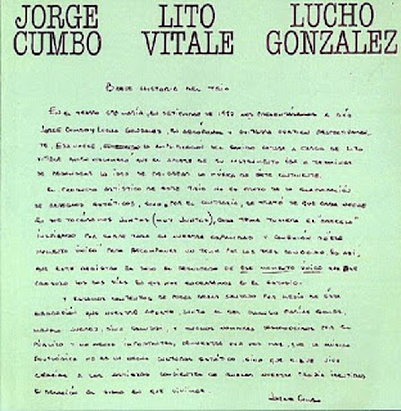 La tapa de uno de sus discos emblemáticos, con Lito Vitale y el guitarrista Lucho González.