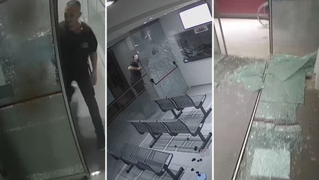 Un hombre enfurecido rompió a fierrazos los vidrios del Instituto Médico Platense Un hombre enfurecido rompió a fierrazos los vidrios del Instituto Médico Platense