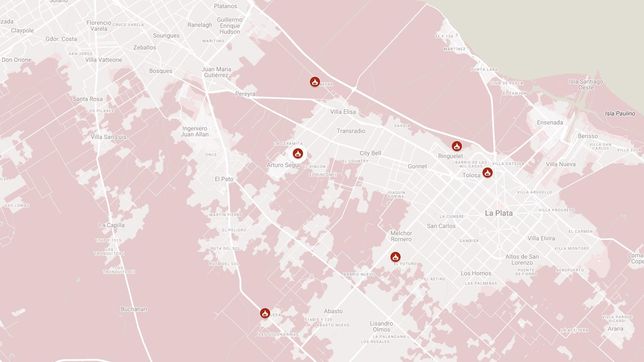 el mapa de los incendios forestales que castigan a la plata y la region