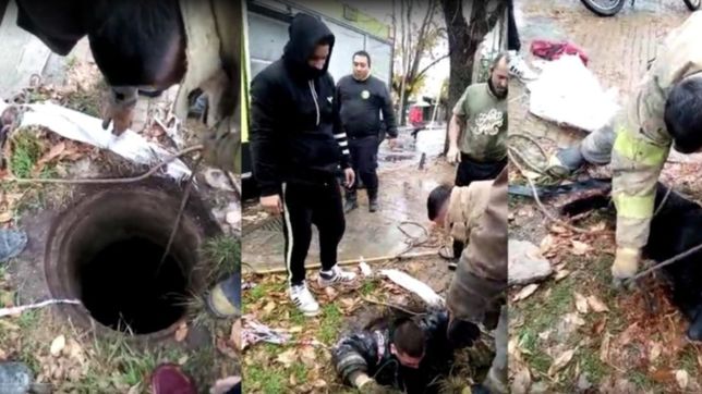 el dramatico rescate de un perro que se cayo a un pozo sin tapa en la plata