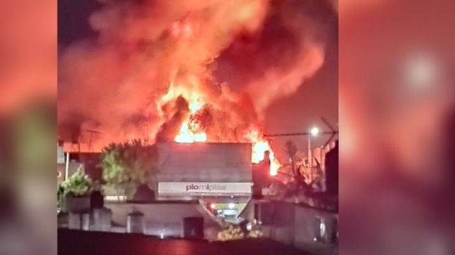 fuego, tension y decenas de bomberos: ardio un deposito de sanitarios de la plata