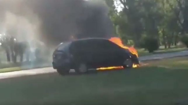 video: un auto se incendio en pleno camino a punta lara