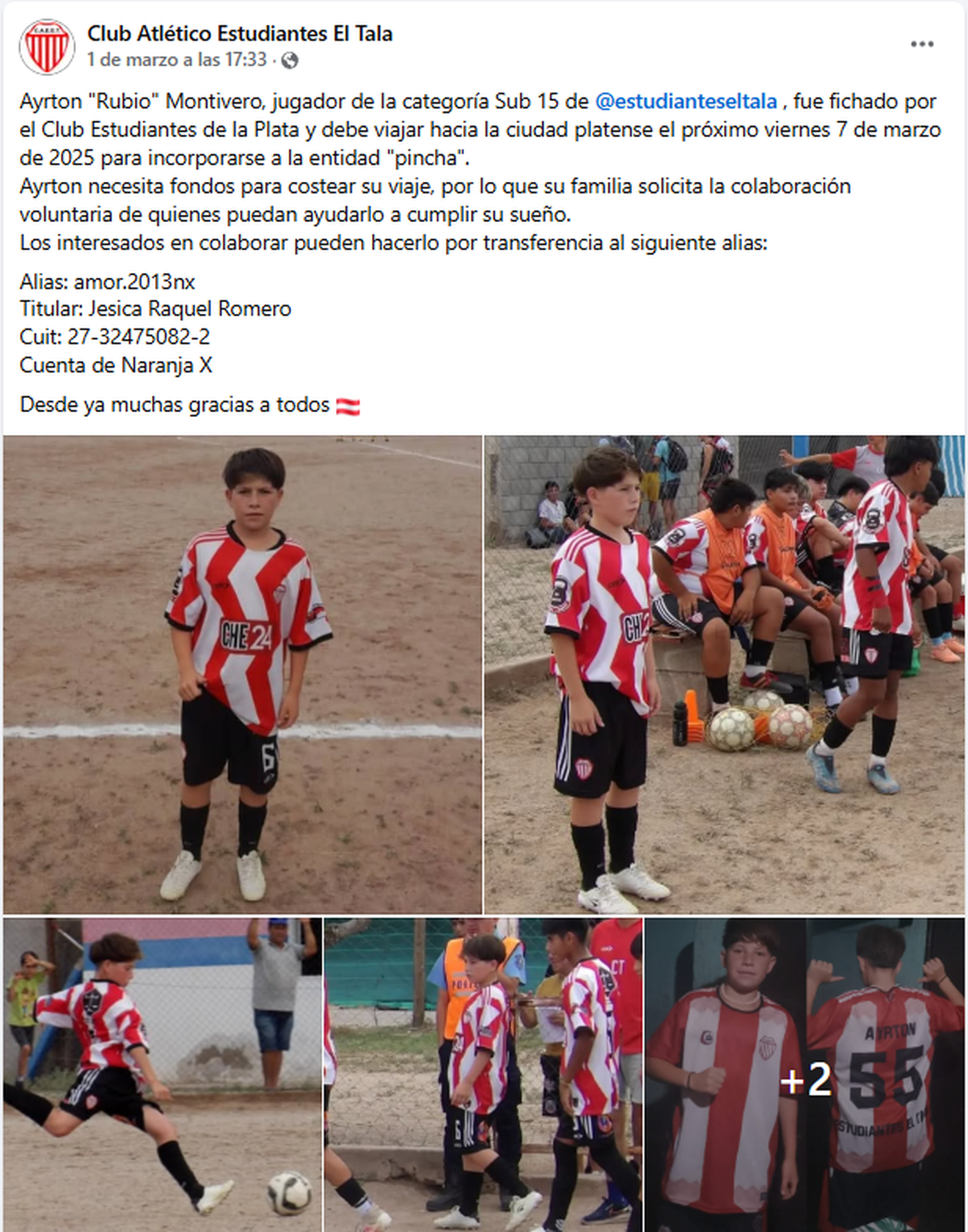 El fichaje de Ayrton en Estudiantes causó revuelo en la localidad de Chepes.
