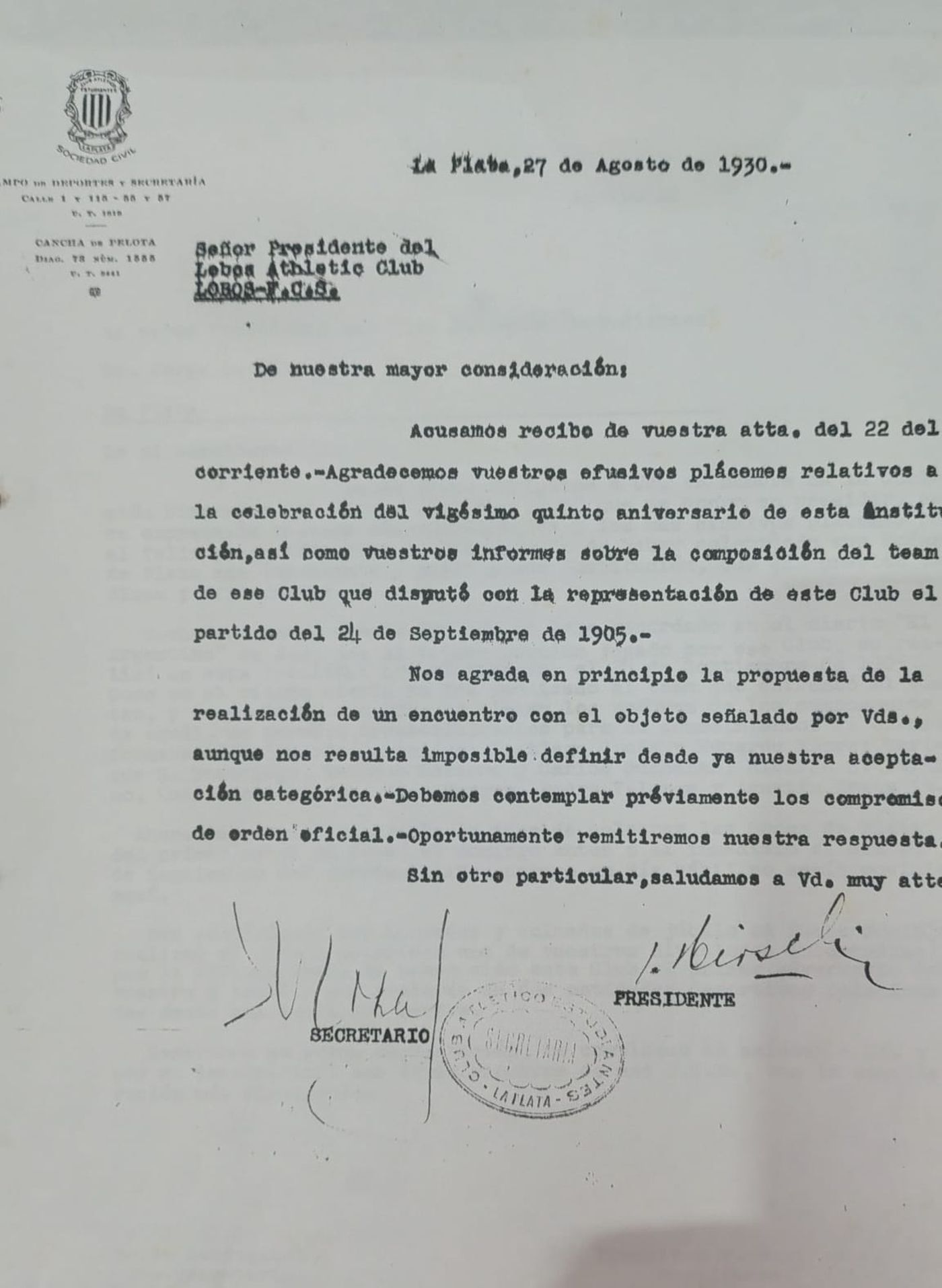 Respuesta del Club Atlético Estudiantes.