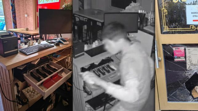 rompieron la vidriera de un restaurante, entraron a robar y quedaron filmados