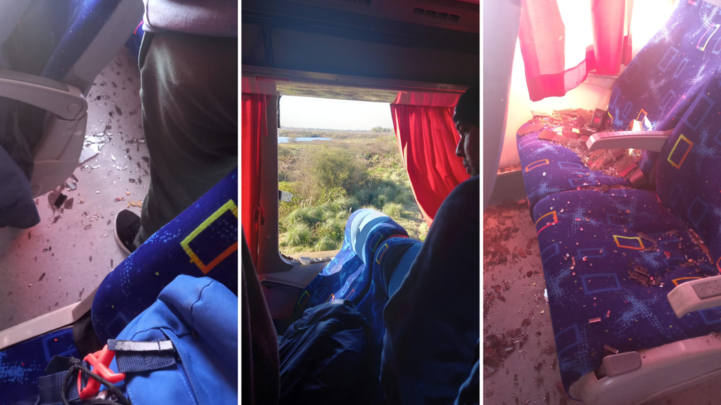 Destrozaron a piedrazos a un micro a metros de la subida de la Autopista