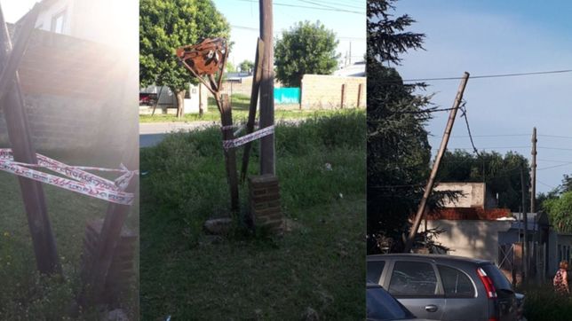 un poste de edelap amenaza con venirse abajo y esperan hace 45 dias que lo arreglen