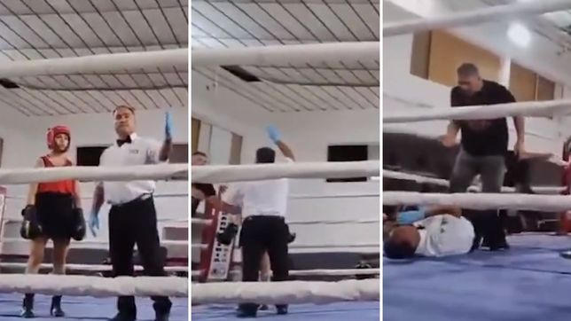 un entrenador noqueo a un arbitro de boxeo en plena pelea de mujeres