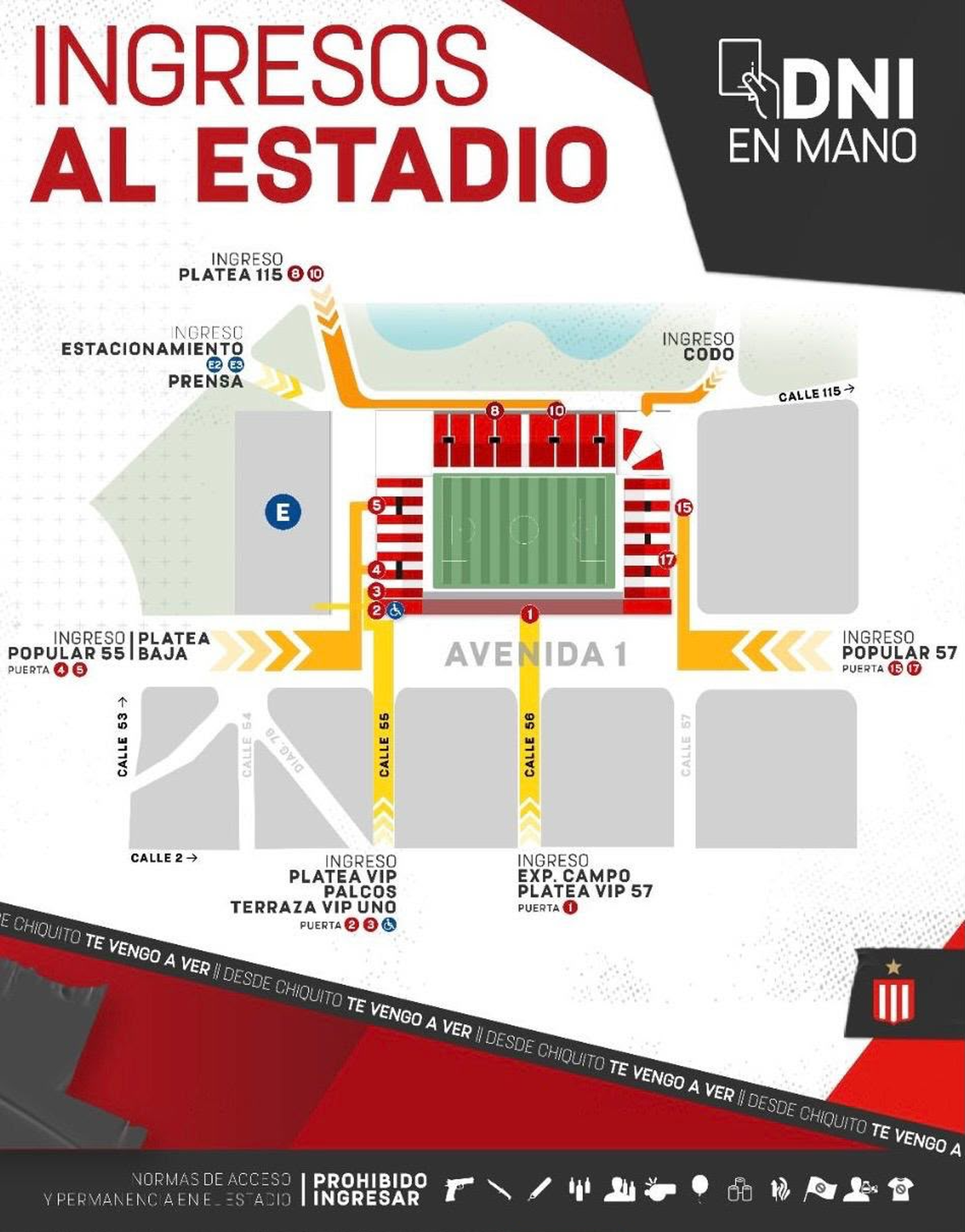 El ingreso al Estadio UNO para los hinchas de Estudiantes.