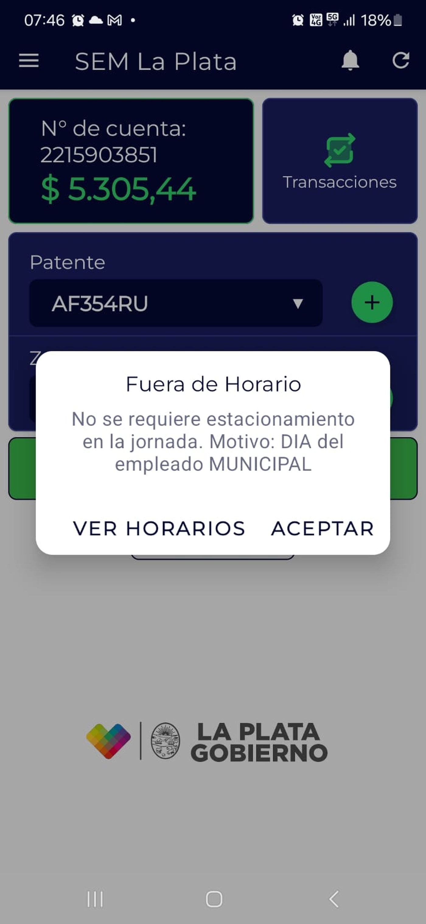 El mensaje que recibieron muchos usuarios al intentar activar el estacionamiento medido.