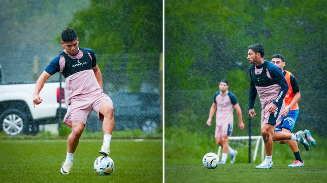 gimnasia finalizo la semana con una practica de futbol bajo la lluvia