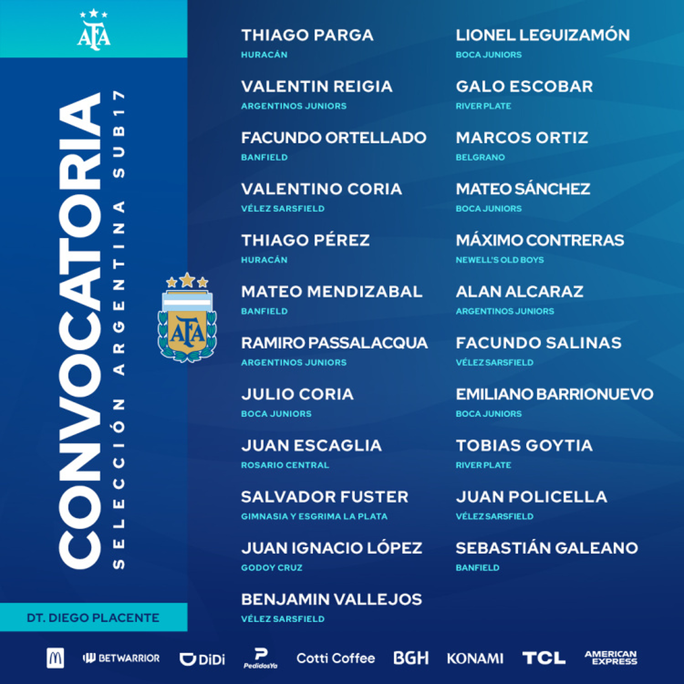 Salvador Fuster convocado para la Selección argentina sub-17.