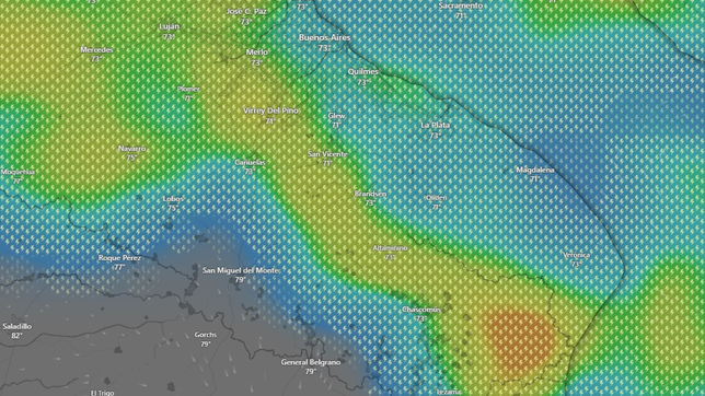 la imagen de radar que muestra como llega la tormenta a la plata