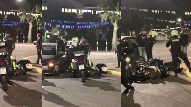 un policia motorizado iba a contramano, choco un auto y monto una escena para victimizarse