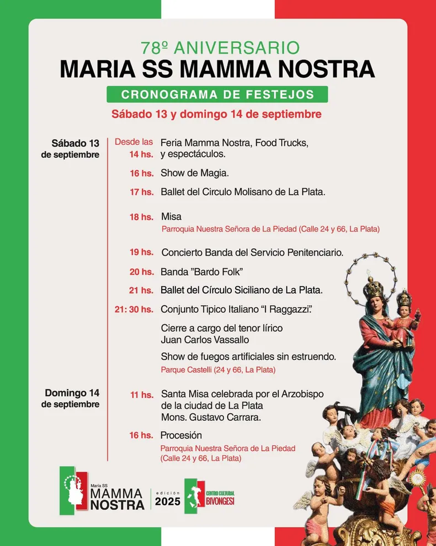 El cronograma de Mamma Nostra este fin de semana en La Plata.