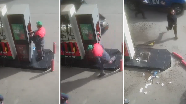huia de la policia a toda velocidad y atropello a un playero de una estacion de servicio