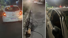 un poste se desplomo sobre un auto en movimiento en la plata y el conductor se salvo por centimetros un poste se desplomo sobre un auto en movimiento en la plata y el conductor se salvo por centimetros