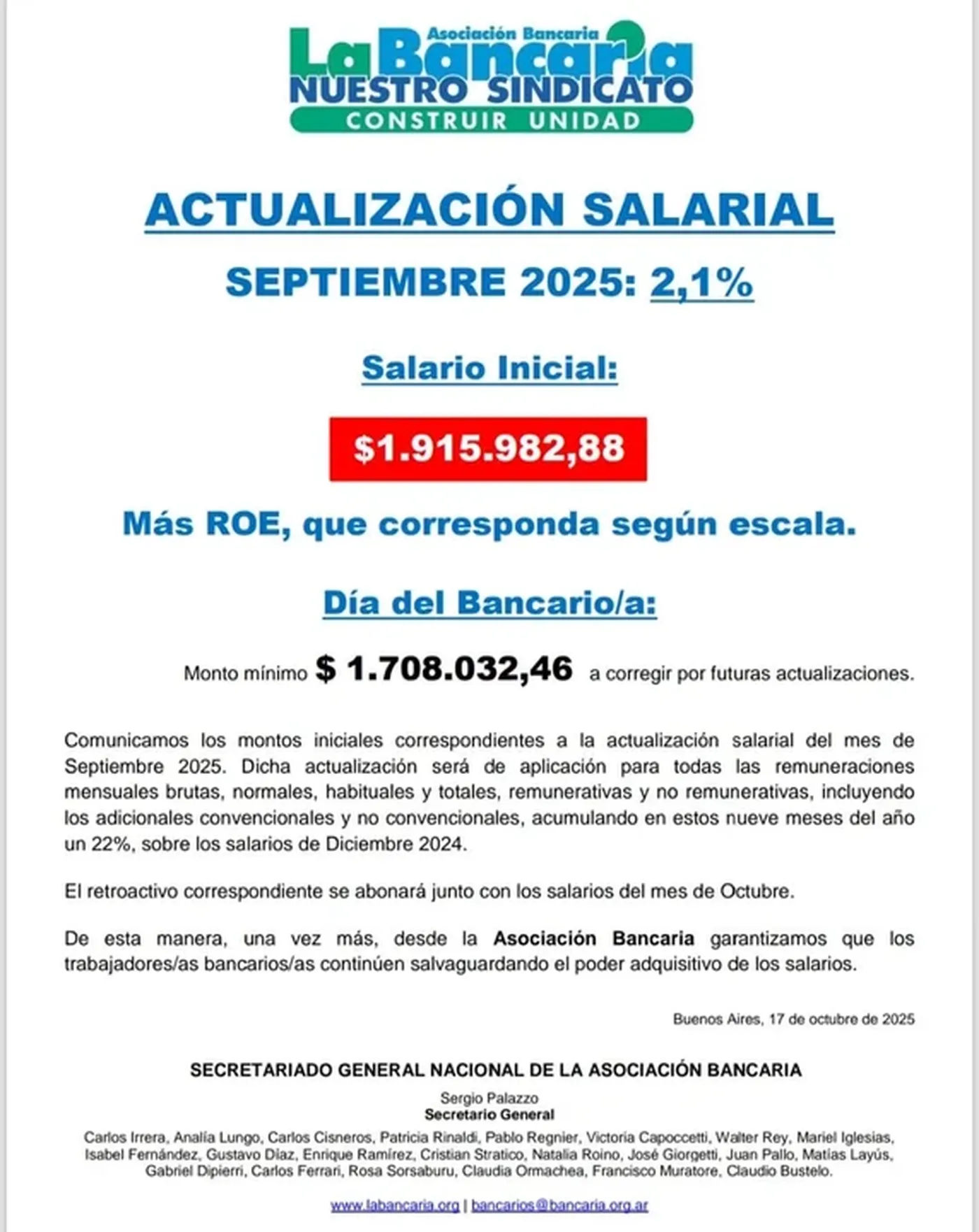 La Asociación Bancaria acordó un gran aumento en las últimas negociaciones paritarias