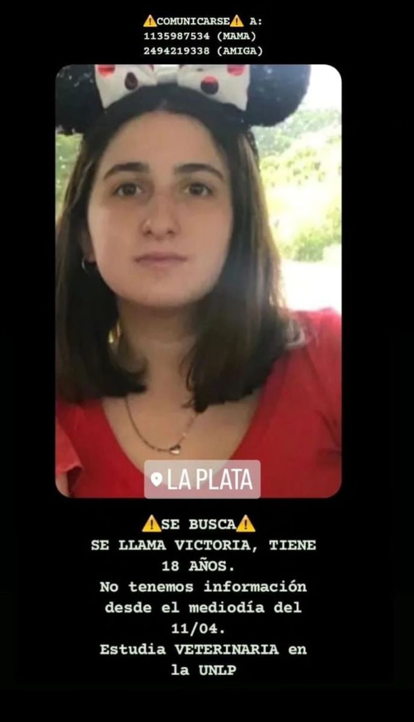 Victoria, la joven estudiante de la UNLP desaparecida
