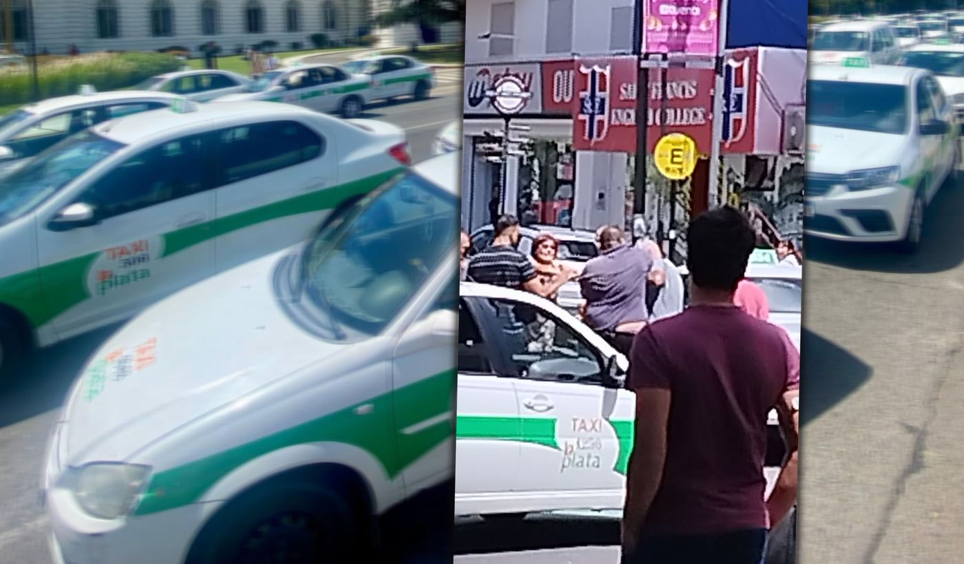 Video: dos taxistas terminaron a las piñas en medio del corte realizado en  el centro de La Plata